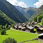 **Prompt:** A serene view of Vall del Madriu-Perafita-Claror, a UNESCO World Heritage site in Andorra. The image should capture the blend of rugged mountain peaks, lush alpine meadows, dense forests, and pristine rivers. In the foreground, show a traditional Andorran stone village nestled amidst the natural landscape, demonstrating the harmonious coexistence of nature and human activity. The overall mood should be peaceful and awe-inspiring.