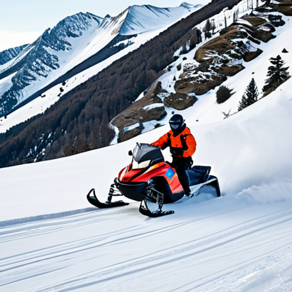 A professional male snowmobiler in a high-quality, fully clothed, modest, and professional winter snowmobiling suit with a helmet, gloves, and balaclava, expertly navigating a powerful snowmobile through a pristine, winding snow trail in the majestic Pyrenees mountains of Andorra. The scene captures the essence of a thrilling winter adventure, with deep, untouched snow covering the landscape under a clear, bright sky. The image emphasizes the vastness of the snowy mountains and the dynamic movement of the snowmobile. Perfect anatomy, correct proportions, natural pose, well-formed hands, proper finger count, natural body proportions. Professional photography, high quality, vibrant colors, epic landscape, safe for work, appropriate content, family-friendly.
