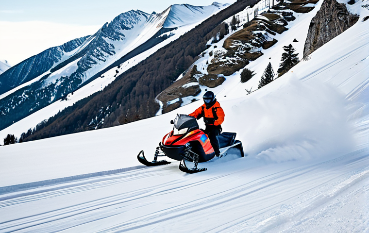 A professional male snowmobiler in a high-quality, fully clothed, modest, and professional winter snowmobiling suit with a helmet, gloves, and balaclava, expertly navigating a powerful snowmobile through a pristine, winding snow trail in the majestic Pyrenees mountains of Andorra. The scene captures the essence of a thrilling winter adventure, with deep, untouched snow covering the landscape under a clear, bright sky. The image emphasizes the vastness of the snowy mountains and the dynamic movement of the snowmobile. Perfect anatomy, correct proportions, natural pose, well-formed hands, proper finger count, natural body proportions. Professional photography, high quality, vibrant colors, epic landscape, safe for work, appropriate content, family-friendly.