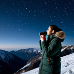**

"A fully clothed woman in a warm winter coat, standing on the peak of Coma Pedrosa in Andorra at night, looking up at a clear, star-filled sky. She is holding a thermos of hot chocolate. The scene features perfect anatomy, correct proportions, and a natural pose. The image should be a professional photograph with high quality. safe for work, appropriate content, modest clothing, family-friendly, professional"

**