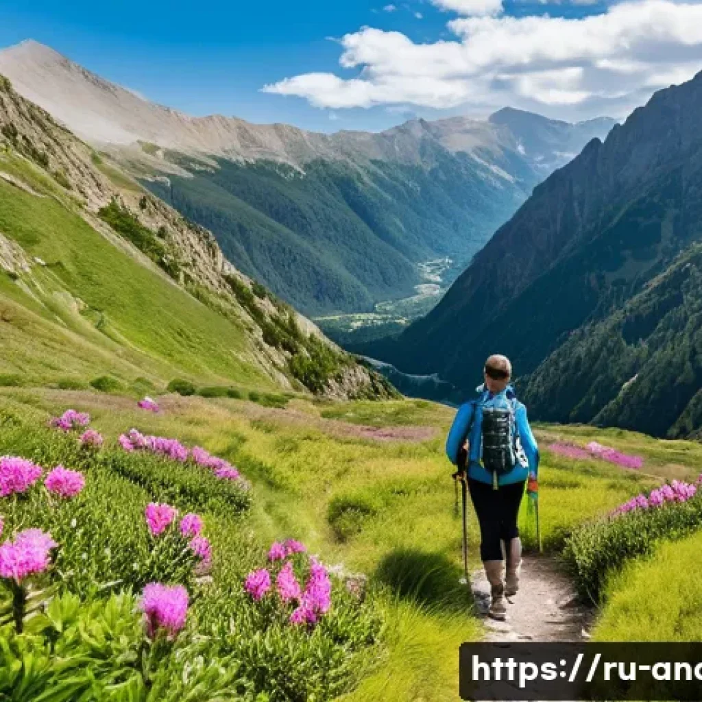 안도라의 등산로 및 트레킹 코스 - A serene hiking trail around Engolasters Lake in Andorra during early summer, featuring gentle slope...