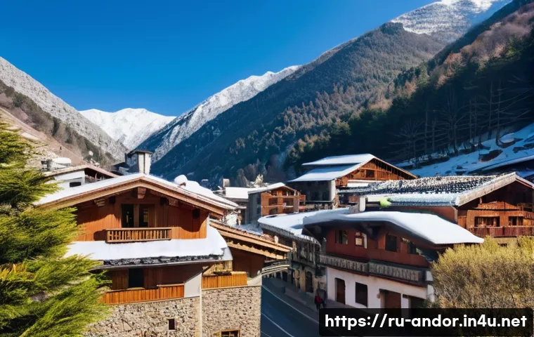 안도라 사람들의 성향과 민족성 - A serene mountain village scene in Andorra during early winter, showcasing traditional stone houses ...